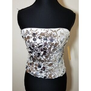 Riley & James Womens Small Silver White Tube Top Sequin Boho Festival Retro NWOT